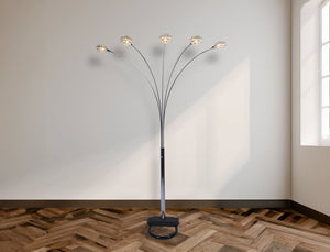 English Elm 1pc Modern Multi-Head Floor Lamp with Crystal-Encrusted Shades, Adjustable Height, Dimmer Control Silver 65 L x 18 W x 3.34 H B2741P290161