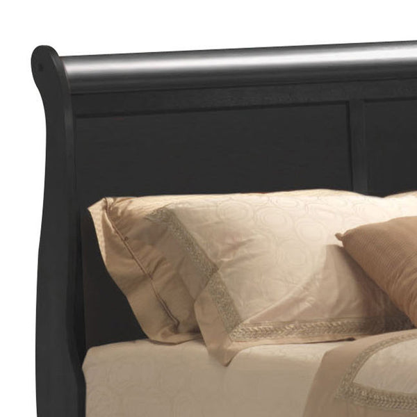 English Elm Black Queen Sleigh Bed with Elegant 3-Slat Headboard, Solid Pine Construction, Box Spring Required B062S00495