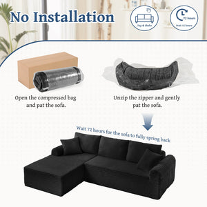 English Elm Full-Compression Modular Chaise Lounge Sofa with Corduroy Upholstery, Arched Arms, Cushions Included Black W2606P323729