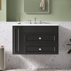 English Elm 30'' Wall Mounted Bathroom Vanity with Ceramic Sink, Floating MDF Cabinet, Soft-Close Drawers & Ample Storage Black N710P334915B