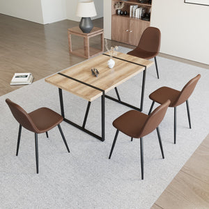 English Elm 55" Modern Mdf Wood Dining Table & 4 Saddle Leather Chairs Set - Eco-Friendly, Stylish & Durable! W2189S00712