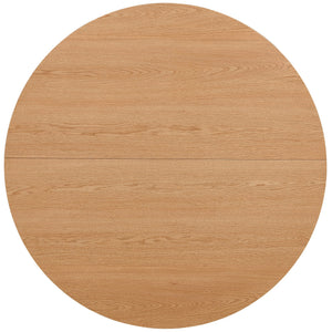 English Elm Oak 47" Round Dining Table with Oak Veneer Top, Mid-Century Wood & Metal Base, Sturdy Roman Column Design W1164P225836