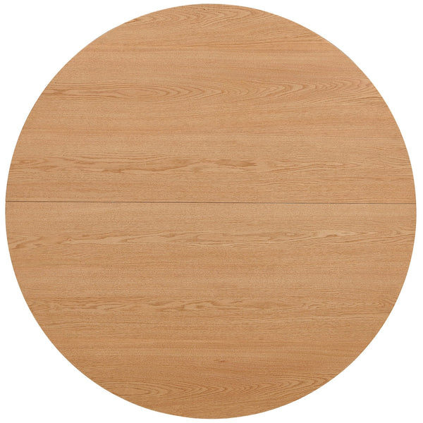 English Elm Oak 47" Round Dining Table with Oak Veneer Top, Mid-Century Wood & Metal Base, Sturdy Roman Column Design W1164P225836