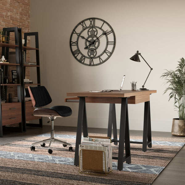 English Elm Sawhorse - Handcrafted Walnut Veneer Desk With Metal Supports For Home Office, Gaming & More B136P159593-GIGA