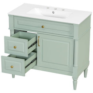 English Elm 36" Freestanding Bathroom Vanity With Stylish Ceramic Basin, Smart Storage & Elegant Green Finish N725P356064F