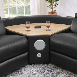 English Elm 5-seater Air Leather Power Reclining Sectional with Led Bluetooth Subwoofer and Lift Cabinet Black W1191S00121
