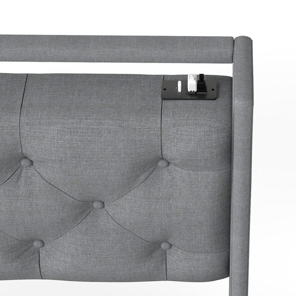 English Elm Queen Storage Platform Bed with Rgb Lighting Linen Headboard and Built-in Charging T3963P437321