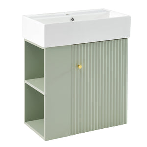 English Elm 21.6 Modern Floating Bathroom Vanity with Ceramic Basin, Wave Door, Rose Gold Handle, Space-Saving Green N729P170390F