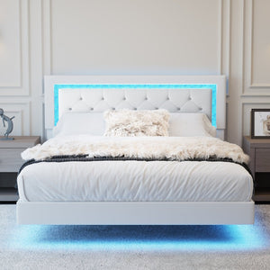 English Elm Queen Platform Bed Pu Leather Tufted Headboard Rgb Led Floating Frame Modern W3107P419174