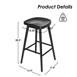 English Elm Counter Height Stools Set of 2 Mid-century Metal Legs Ergonomic Kitchen Island Seating T3623P430857
