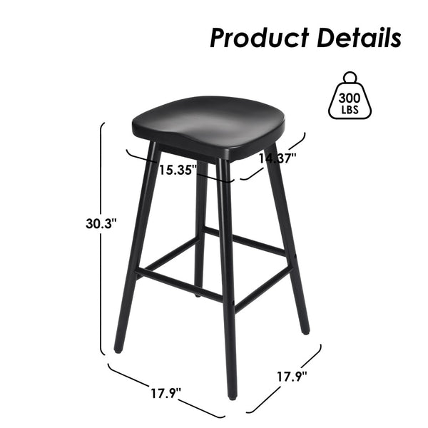 English Elm Counter Height Stools Set of 2 Mid-century Metal Legs Ergonomic Kitchen Island Seating T3623P430857