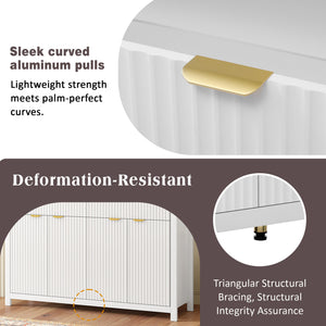 English Elm Modern Wave-Pattern Sideboard Cabinet with 2 Drawers 4 Doors 3 Adjustable Shelves Aluminum Handles Stylish Storage for Entryway and Living Room White N711P269068K