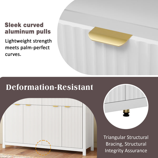 English Elm Modern Wave-Pattern Sideboard Cabinet with 2 Drawers 4 Doors 3 Adjustable Shelves Aluminum Handles Stylish Storage for Entryway and Living Room White N711P269068K