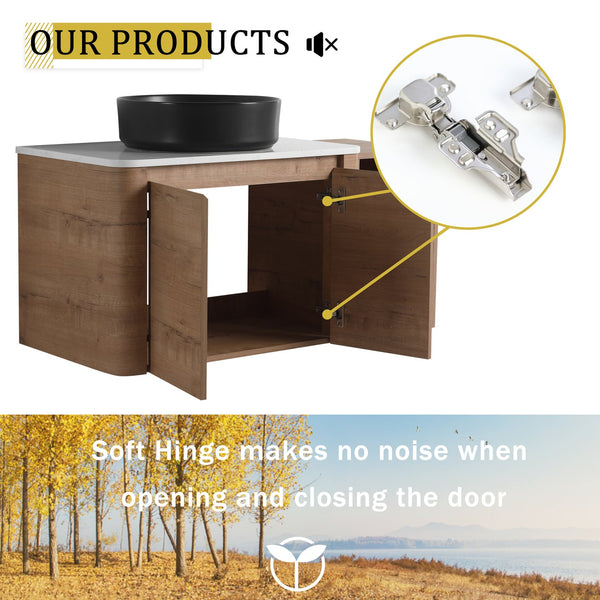English Elm 42'' Wall-Mounted Bathroom Vanity With Ceramic Sink, Soft-Close Doors & Ample Storage For Modern Homes W999S00413
