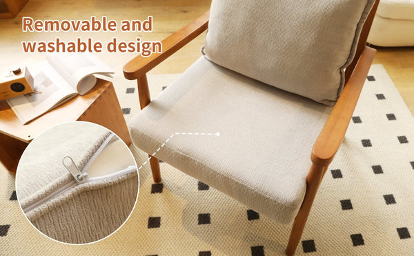 English Elm Cute Fabric Armchair Solid Wood Frame Compact Upholstered Seat for Bedroom or Apartment Grey W2105P420766