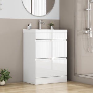 English Elm 24-Inch Bathroom Vanity With Unique Thick Ceramic Basin & Soft-Close Drawers For Modern Spaces W3151S00058