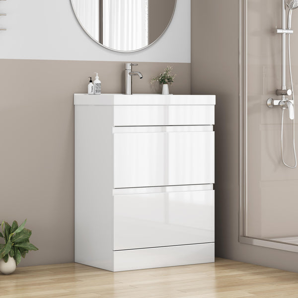 English Elm 24-Inch Bathroom Vanity With Unique Thick Ceramic Basin & Soft-Close Drawers For Modern Spaces W3151S00058