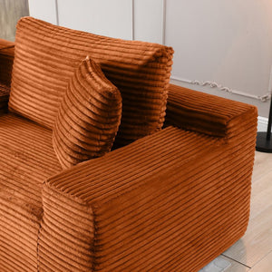 English Elm Modular Cloud Sectional Sofa with Corduroy Deep Seating Usb Ports and Storage Ottoman Orange W1117S00363