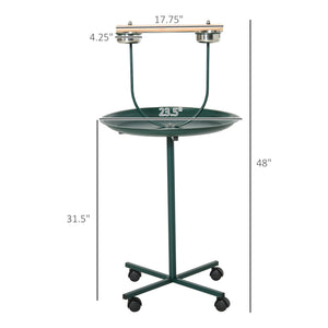 English Elm PawHut Rolling 48" T-Stand Bird Playstand with Large Perch, Stainless Bowls, Tray & Wheels Green W2225P173755