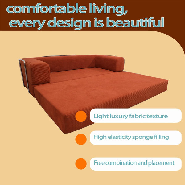 English Elm Double Convertible Corduroy Sleeper Sofa High Density Foam Wide Armrest Studio Bed W3064P245391