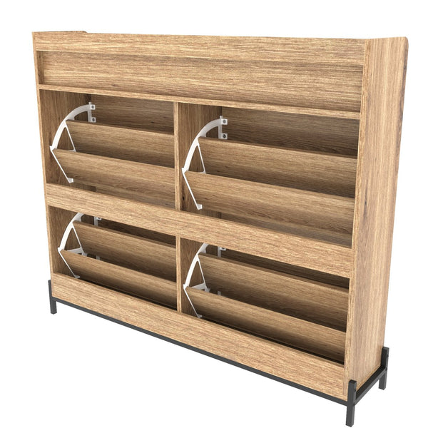 English Elm shoe cabinet Rustic Herringbone Flip-Drawer Organizer for Narrow Spaces, Dust-Proof Entryway Storage Driftwood W2227P207767