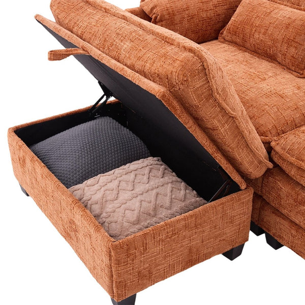 English Elm United Oversized Sectional Sofa With Movable Ottoman, Usb Ports & Modern Chenille For Cozy Living Spaces W1568S00188-GIGA