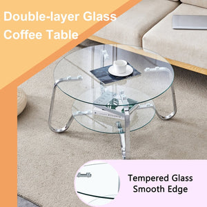 English Elm Retro Industrial Square Coffee Table Dual Tier Tempered Glass and Metal Frame Living Room W3875P391118
