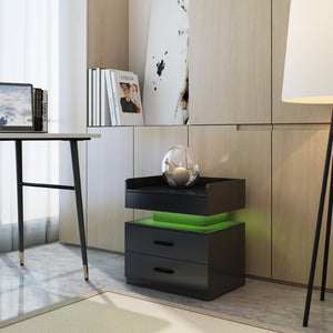 English Elm 1 Set Led Strip Nightstand with 2 Drawers Open Shelf Contemporary Bedside Storage Black W578P462506