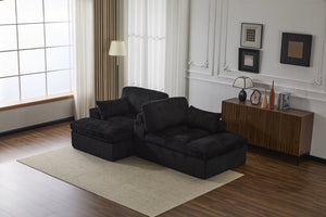 English Elm Double Corduroy Chaise Lounge Sofa Bed - Oversized Modular Sleeper, Deep Seat Comfort & Support Black W3723S00009