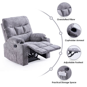 English Elm Oversized Recliner chair with ergonomic support, swivel rocker, quick 5-min assembly for adults comfort Stone Gray T3623P408754