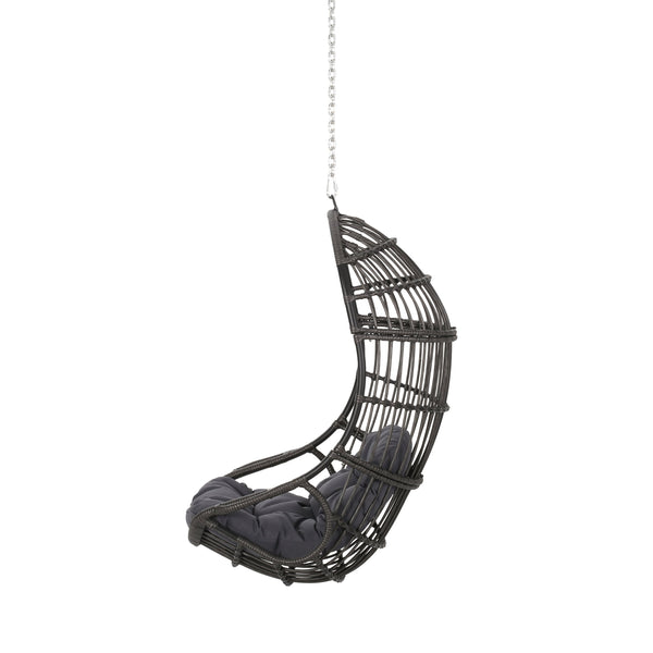 English Elm Christopher Knight Home® - BERKSHIRE Wicker Hanging Chair with 8ft Chain — Weather‑Resistant Faux Rattan Swing, 300 lb Capacity Gray 70843.00GDGRY