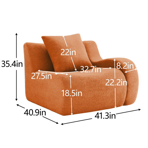 English Elm Soft Teddy Fabric Boneless Sofa with Plush Curved Arms, No Assembly, High-Density Comfort, Anti-Slip Stability Orange W714P357249