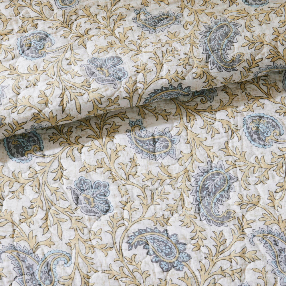 English Elm 6 Madison Park Dawn Cotton Percale Reversible Quilt Set Full/Queen Paisley Pintuck Lace Taping Vintage Chic Comfort Yellow 17.72 L x 22.83 W x 8.66 H B035129027