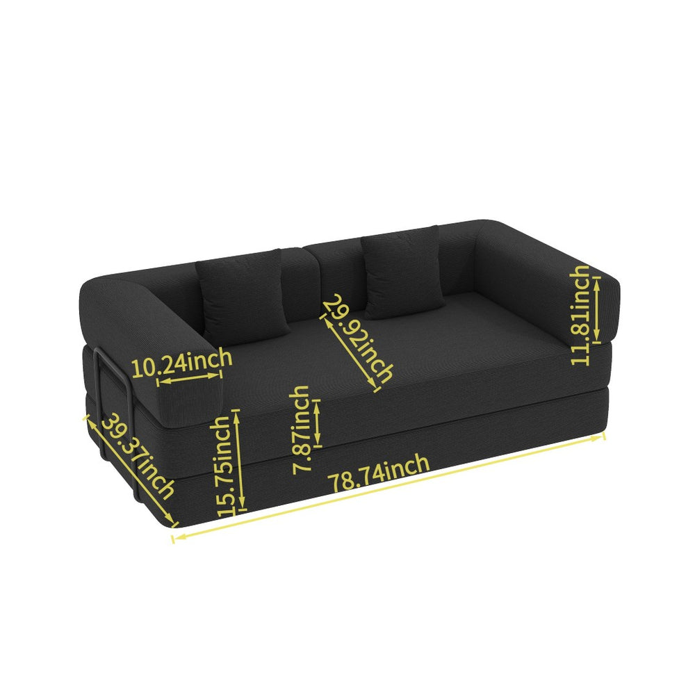English Elm Convertible Floor Sofa Sleeper with Corduroy Upholstery Foam Cushioned Studio Lounge Black W1960P402917