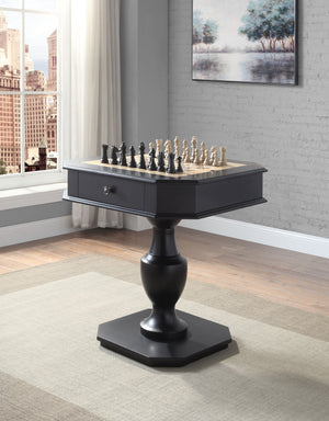 English Elm Galini Reversible Game Table in Black Finish with Storage Drawers, Pedestal Base, Durable Wood MDF B2726P269304