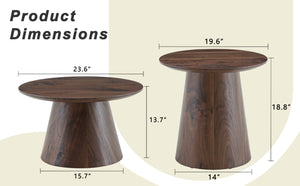 English Elm Nested Round Coffee Table Set with Wood Grain Mdf Top for Modern Living Rooms Walnut W2920S00116
