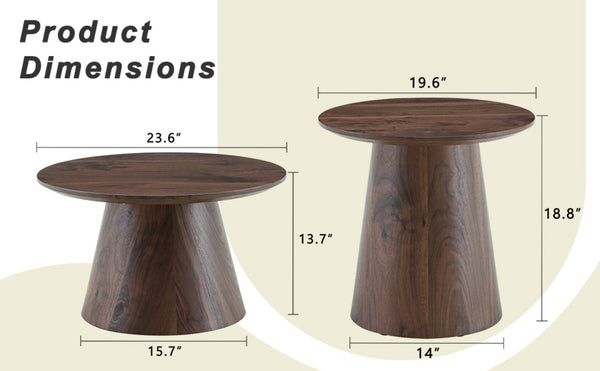 English Elm Nested Round Coffee Table Set with Wood Grain Mdf Top for Modern Living Rooms Walnut W2920S00116
