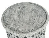 English Elm Steve Silver - Samir - Round Tribal Carved Wood End Table - White