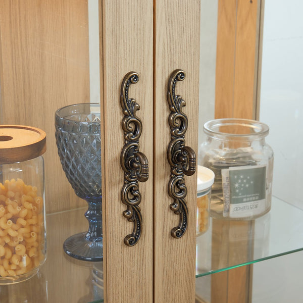 English Elm Lighted Glass Curio Display Cabinet - Elegant Oak Finish, Led Lighting, Adjustable Shelves & Secure Storage W1758P290020