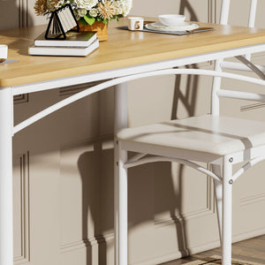 English Elm Dining Set for Four with Steel Frame Chairs and Particleboard Top Industrial Kitchen Natural,White W1162P430309