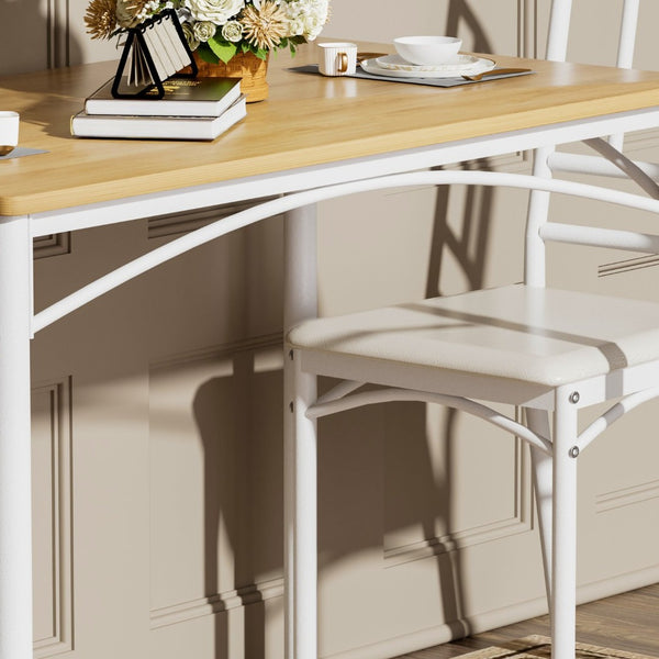 English Elm Dining Set for Four with Steel Frame Chairs and Particleboard Top Industrial Kitchen Natural,White W1162P430309