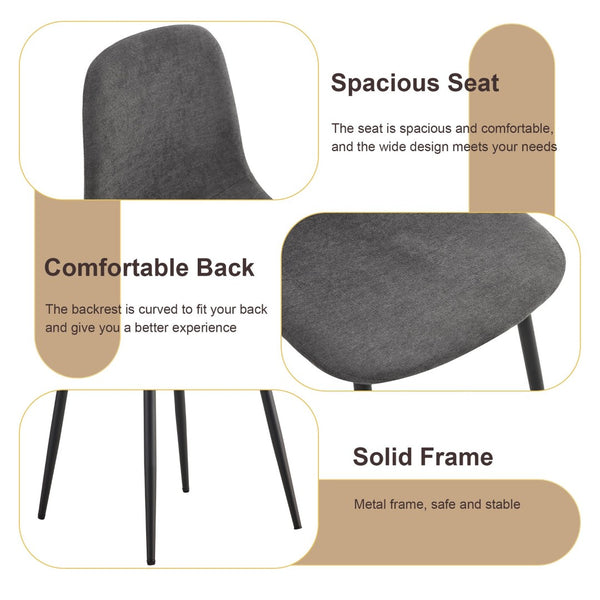 English Elm Table Set: Minimalist Retro Dining Table With Textured Top & 4 Soft Chairs, Black Metal Legs W1151S03836-GIGA