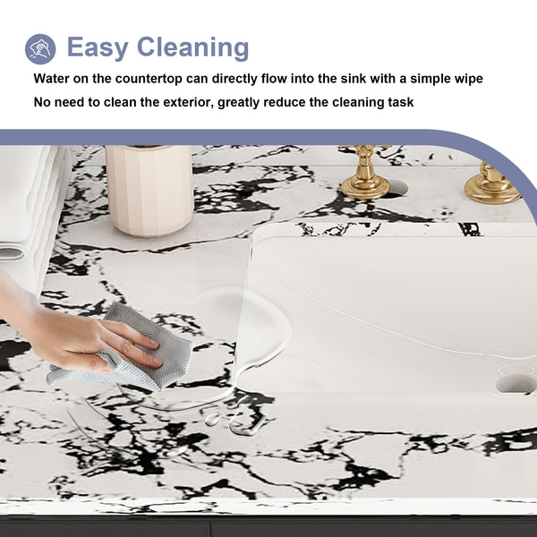 English Elm 49"x22" Sintered Stone Vanity Top with Undermount Ceramic Sink & Backsplash, Panda White, Durable Stain-Resistant Finish W509P362109