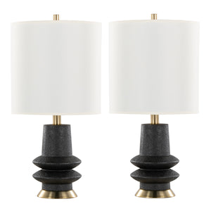 English Elm Lloyd 26" Set Of 2 Contemporary Table Lamps - Matte Black Base, Brass Accents & White Linen Shade B202P224002