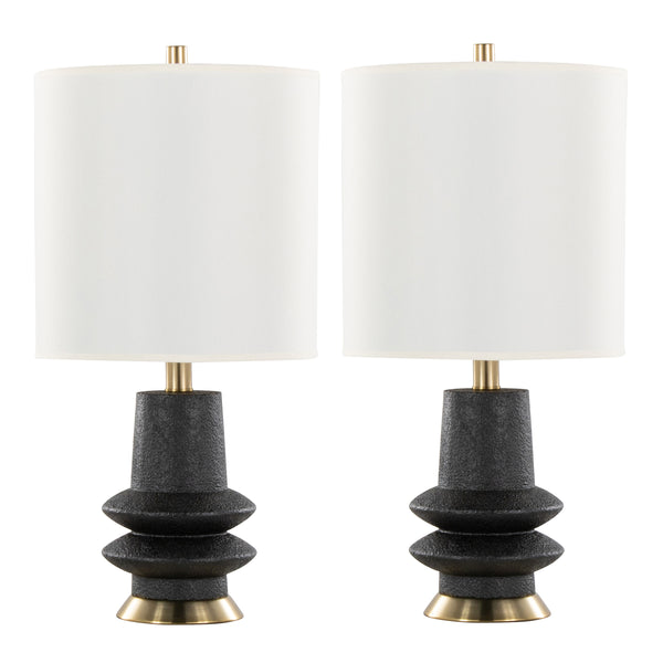 English Elm Lloyd 26" Set Of 2 Contemporary Table Lamps - Matte Black Base, Brass Accents & White Linen Shade B202P224002