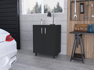 English Elm Lewis Lewis Storage Cabinet Base with Lockable Double Doors, 3 Interior Shelves & Smooth Casters for Garage Organization B128P148926