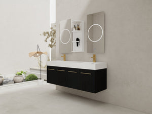 English Elm 60 Inch Wall-Mounted Bathroom Vanity With Double Resin Sink & Stylish Storage Rack, Easy Assembly W999S00372