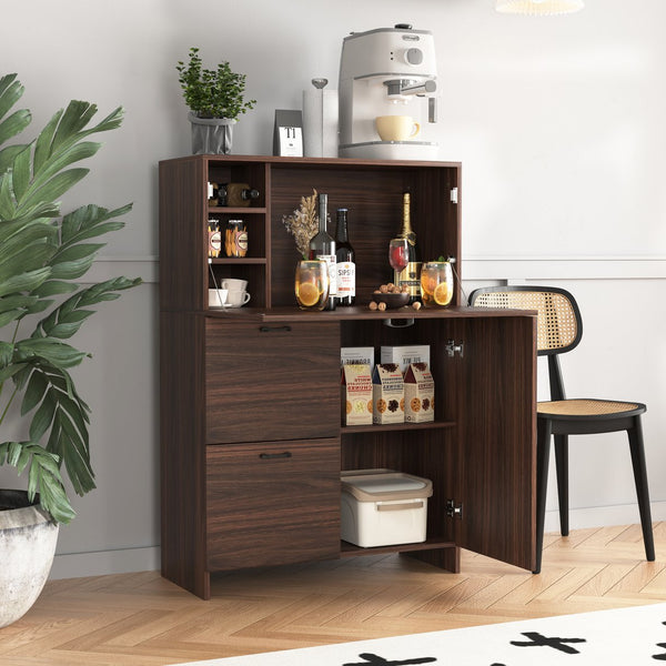 English Elm Desk Walnut Fold-Up Cabinet with Drawer & Shelves — Space-Saving Desk for Home Office Dorms, 31.5" W409P171382