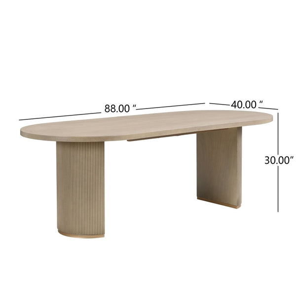 English Elm Oval Wood Dining Table with Double Pedestal Base Seats Six in Light Ash Finish N771P265584A_N771P265585A