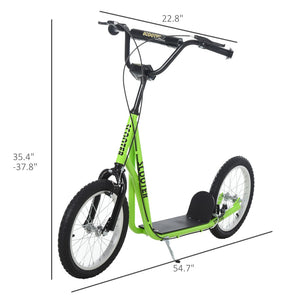 English Elm Aosom Youth Kick Scooter Steel Frame Inflatable Wheels Dual Brakes Adjustable Bar Green W2225P217074